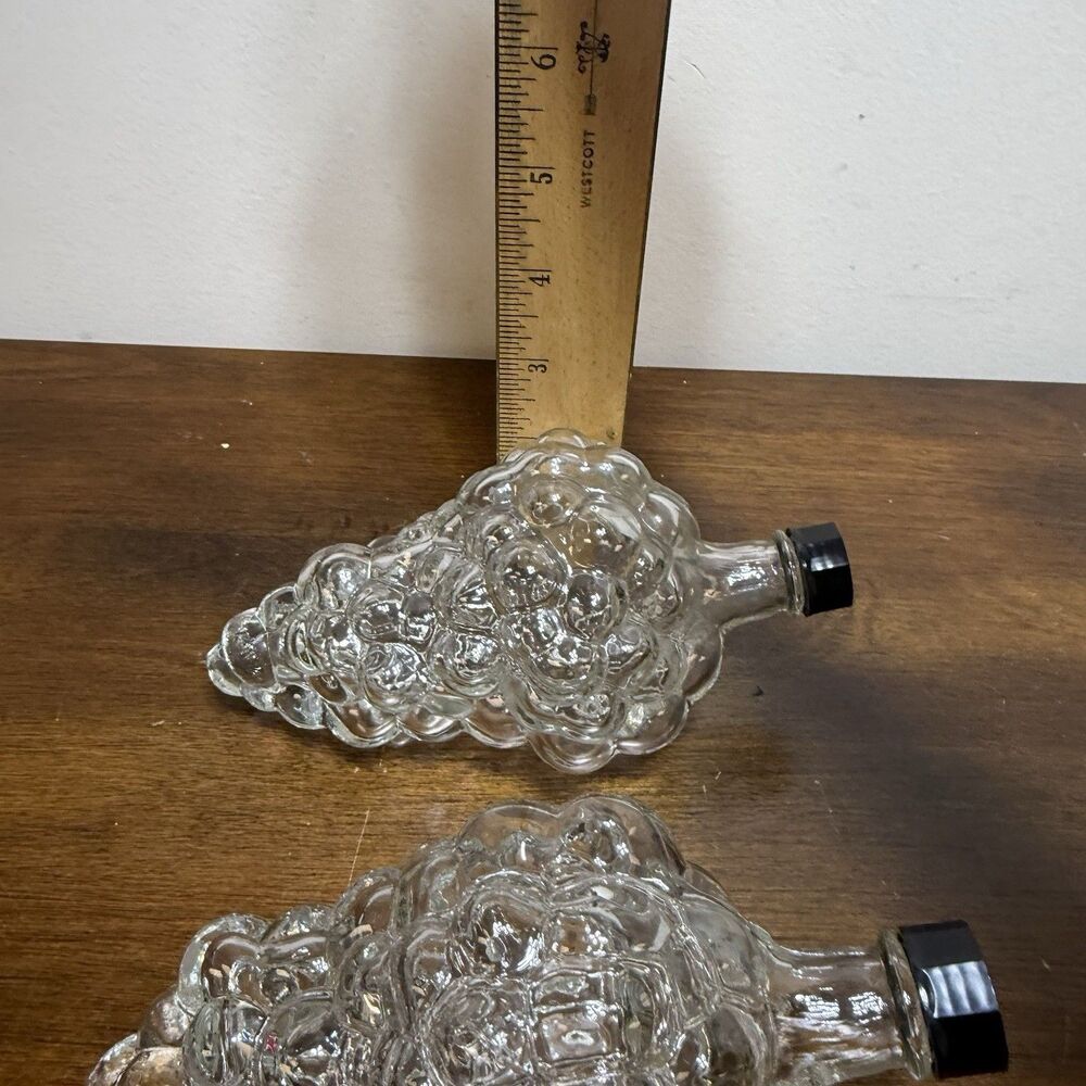 2 Vintage Clear Glass Grapes Cluster Shaped Wine Bottle Decanter Stamped Turkey - Picture 9 of 9